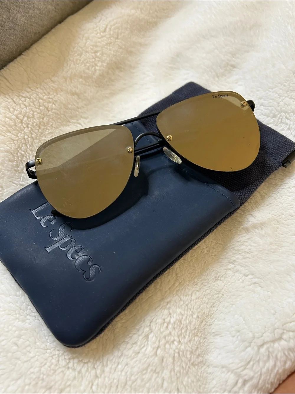 Le Specs Black Aviator Sunglasses with Navy Case